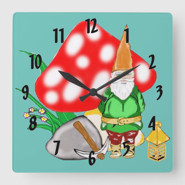Arbeitsphantasiegnome-Uhr Quadratische Wanduhr (Vorderseite)
