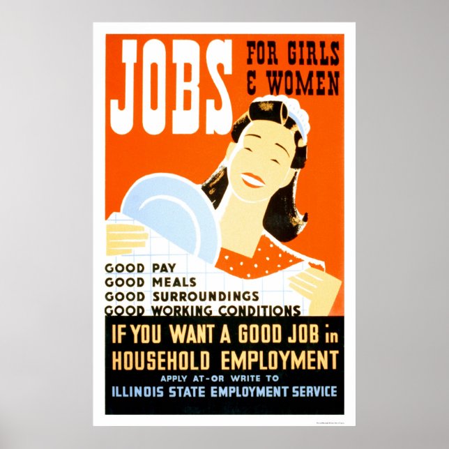 Arbeitsplätze für Mädchen Frauen 1936 WPA Poster (Vorne)