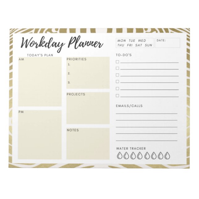 Arbeitstag-Planer (Goldtierdruck) Notizblock (Vorderseite)
