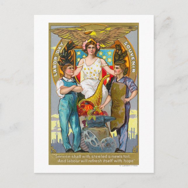 Arbeitstag Souvenir-Labors mit Lady Justice Postkarte (Vorderseite)