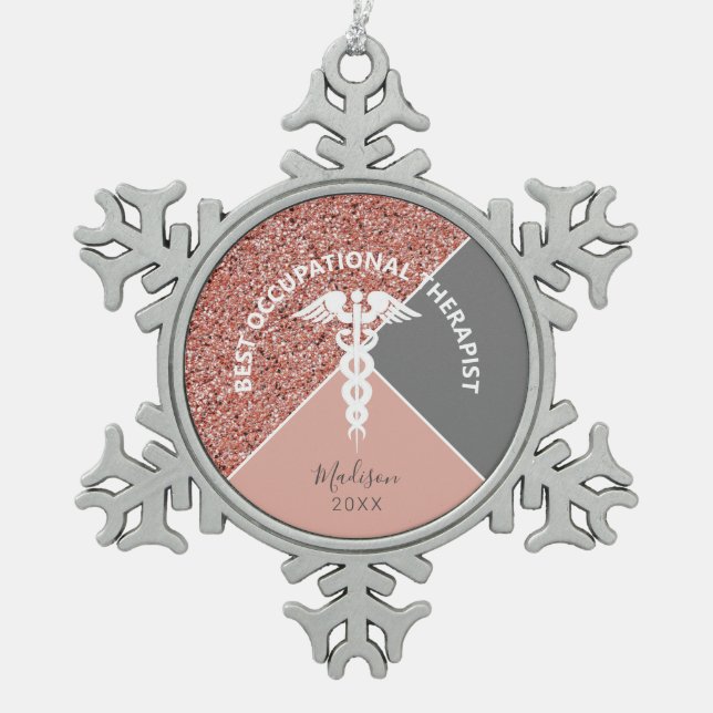 Arbeitstherapeut Weihnachten Personalisiert Schneeflocken Zinn-Ornament (Vorderseite)