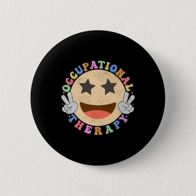 Arbeitstherapie Hippie Smile Face Blume Button (Vorderseite)