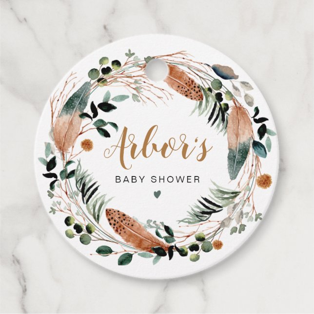 ARBOR Bohemisch Feather Greenery Wreath Boho Geschenkanhänger (Vorderseite)
