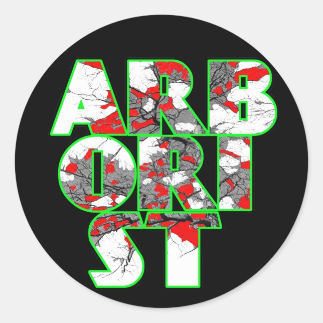 Arboristisches Cool-grün- und rotes Textdesign Runder Aufkleber (Vorderseite)
