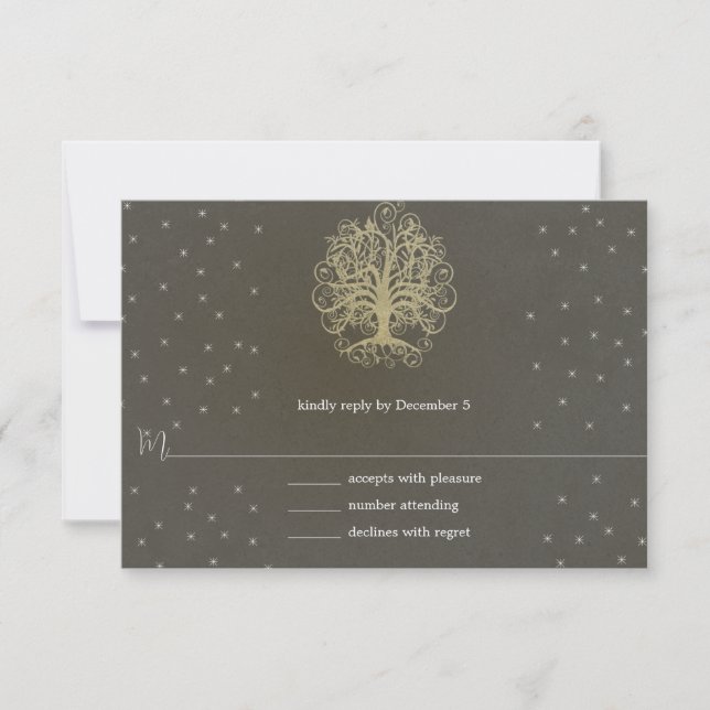 Arbre à balayage or sur carte de réponse Mariage g (Devant)