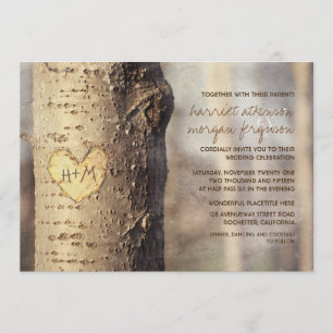 arbre à coeur sculpté invitations de mariage rusti