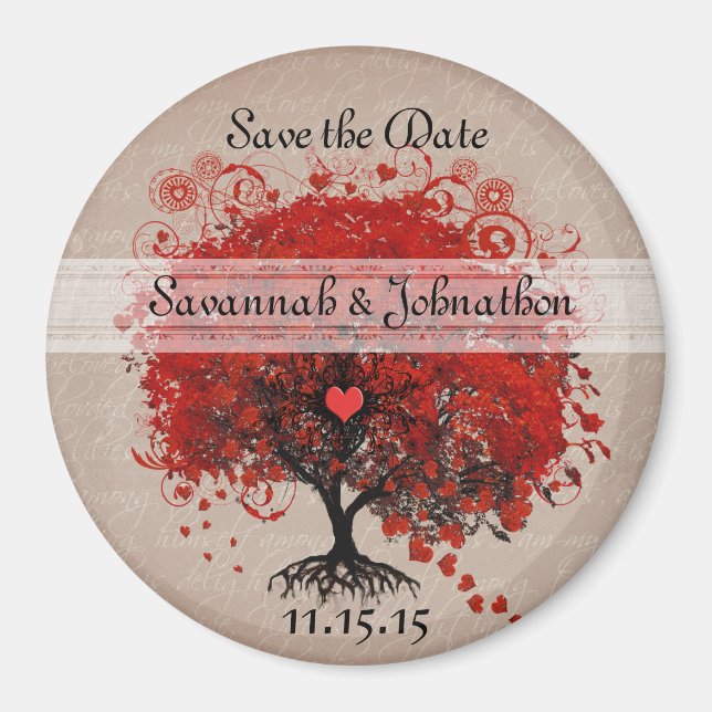 Arbre à feuilles de coeur rouge Magnet Réservez la (Devant)