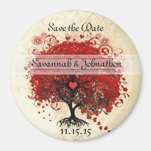 Arbre à feuilles rouges Magnet Réservez la date Da