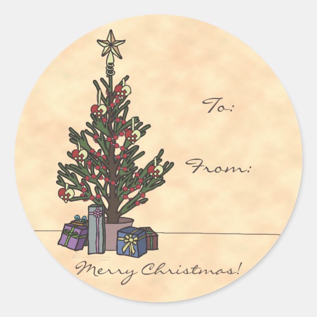 Arbre, autocollants ronds d'étiquette de cadeau (Devant)