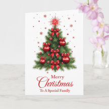 Arbre aux ornements rouges Carte de Noël – Famille