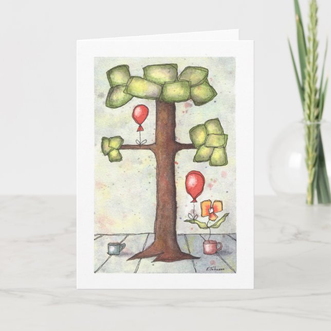Arbre avec carte de voeux à l'aquarelle de ballon (Devant)
