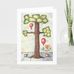 Arbre avec carte de voeux à l'aquarelle de ballon
