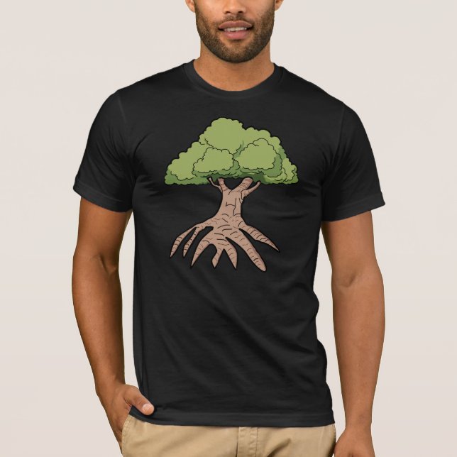 Arbre avec le T-shirt des longs hommes de racines (Devant)