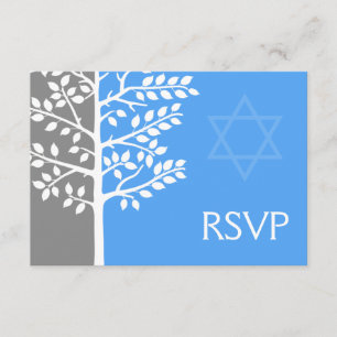 Arbre bleu gris de la vie Barre Mitzvah RSVP