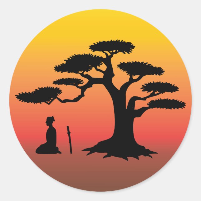 Arbre bonsaï au coucher du soleil - Sticker (Devant)