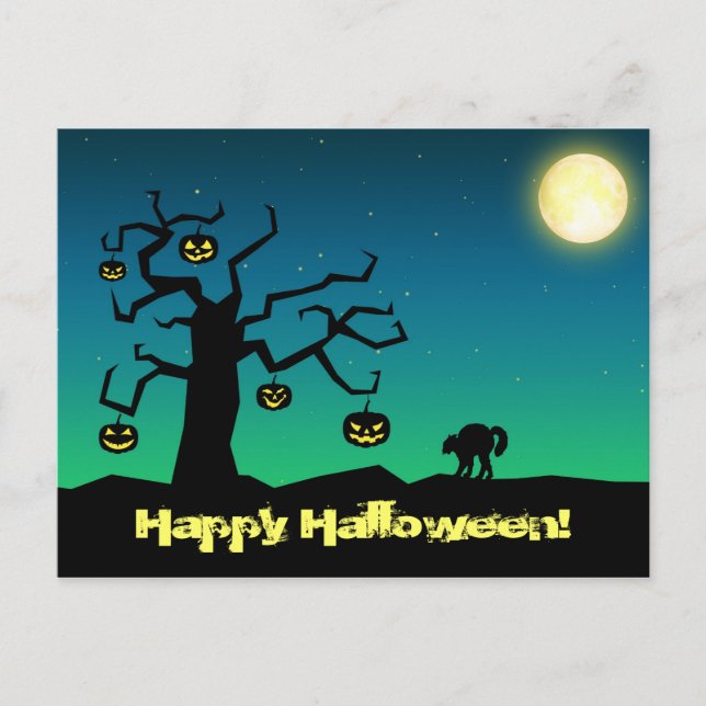 Arbre Citrouille Halloween éffrayant - Carte posta (Devant)