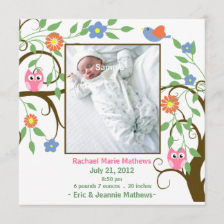 Arbre coloré avec hibou Faire-part bébé