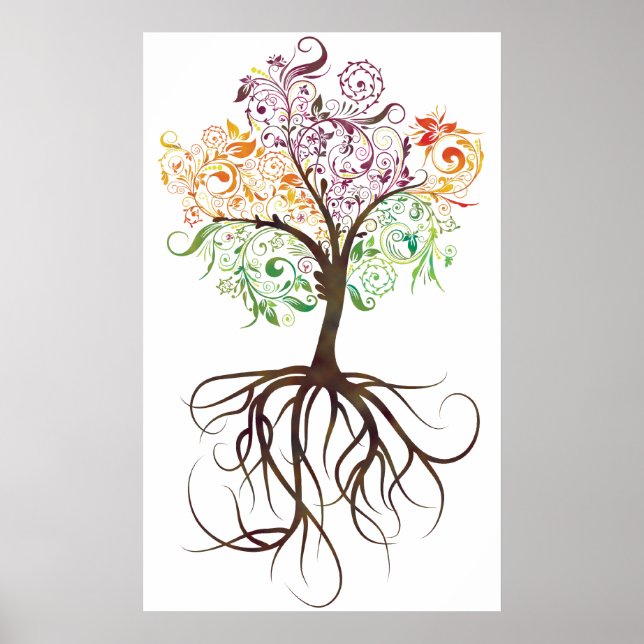 Arbre Coloré Avec Racines Poster (Devant)