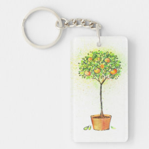 Arbre d'agrume peint d'aquarelle dans le pot