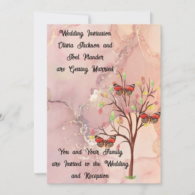 Arbre d'automne et papillons faire-part de mariage (Devant)