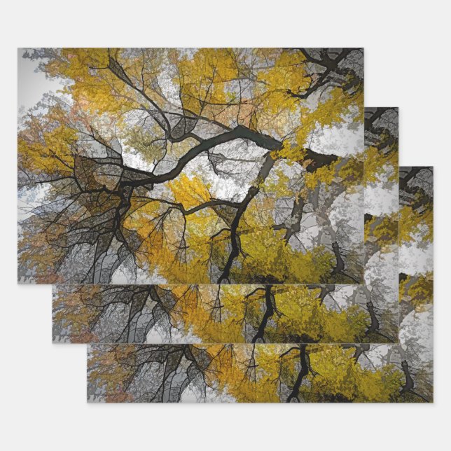 Arbre d'automne gris-jaune Ciel Feuille (Lot)