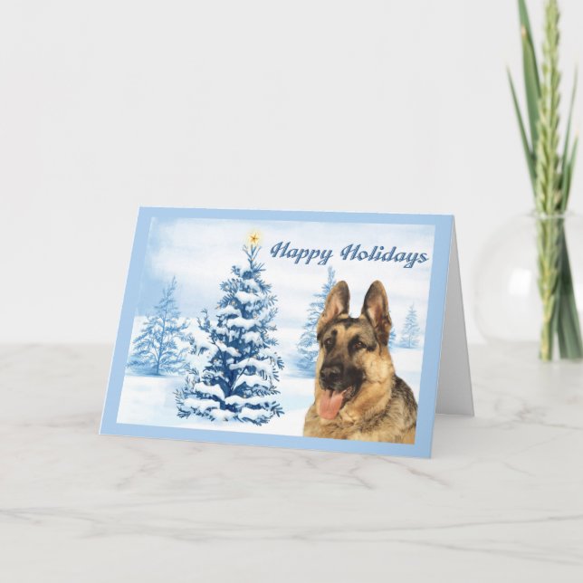 Arbre de bleu de carte de Noël de berger allemand (Devant)