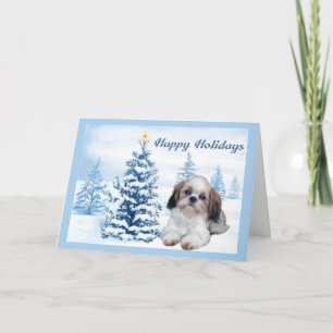 Arbre de bleu de carte de Noël de Shih Tzu