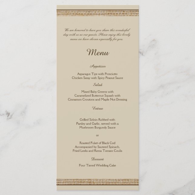 Arbre de chêne sur le menu Mariage Burlap (Devant)