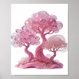 Arbre de cristal rose argenté ludique impression
