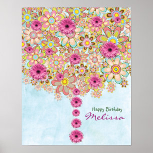 Arbre de fleurs rose printanière - affiche d'anniv