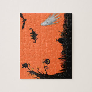 Arbre de Halloween heureux Fantôme Puzzle avec boî