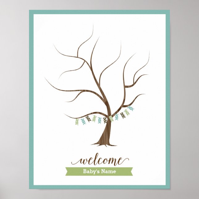 Arbre de livre d'or Baby Shower (Bleu) - Affiche 1 (Devant)