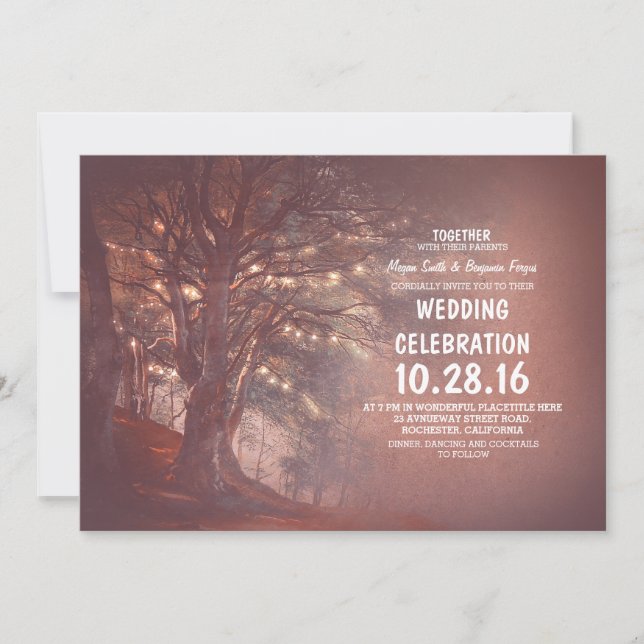 Arbre de lumières à cordes Invitations de mariage  (Devant)