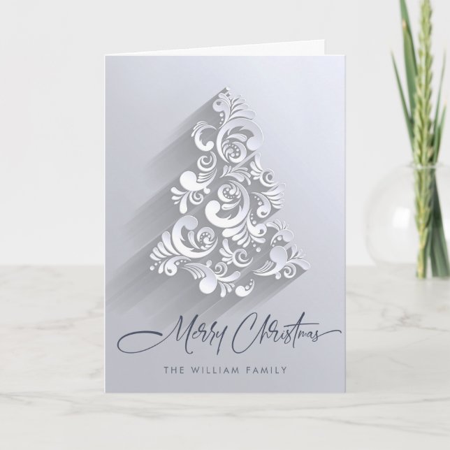 Arbre de Noël avec ornement moderne carte de vœux (Devant)