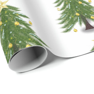 Arbre de Noël avec papier d'emballage cadeau rouge