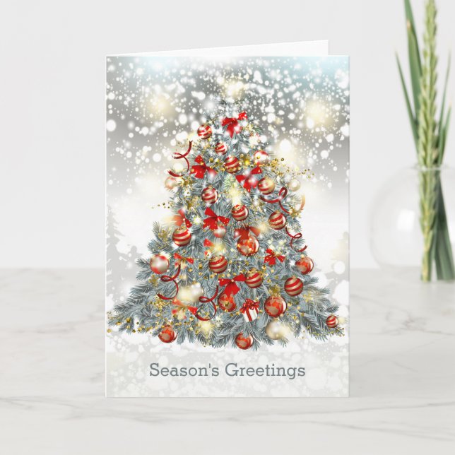 Arbre de Noël, baubles Carte de vacances pliée (Devant)