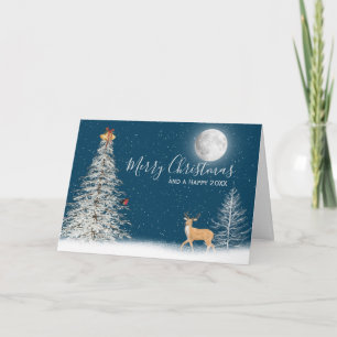 Arbre De Noël Blanc Et Carte De Cerf