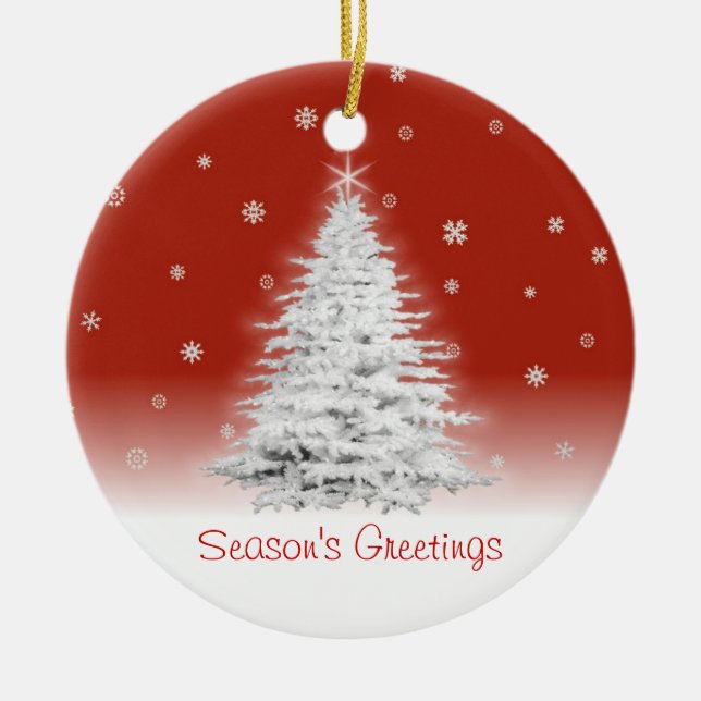 Arbre De Noël Blanc Sur Ornement Rouge (Devant)
