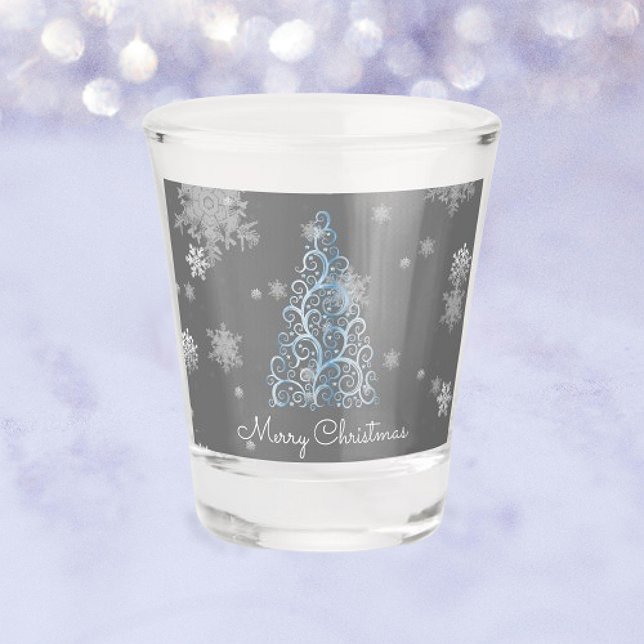 Arbre de Noël bleu et flocons de neige Verre à bal (Blue Christmas Tree and Snowflakes Shot Glass)