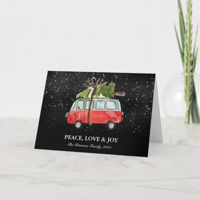 Arbre de Noël | Cartes de fin de année rétro Red W (Devant)