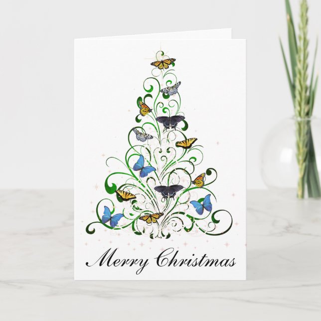 Arbre de Noël des papillons de la carte de Noël (Devant)
