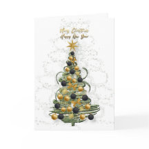 Arbre de Noël doré élégant, carte de vacances plié