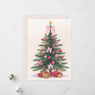 Arbre de Noël Élégant avec Rubans Roses Carte de F