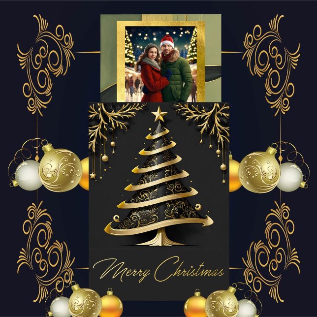 Arbre de Noël Elegant Swirl | Carte de vacances Fo (Authentic FOIL Greeting on Elegant Art Swirl Christmas Tree)