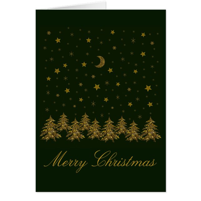 Arbre de Noël en or brillant, lune, étoiles sur ve (Devant)