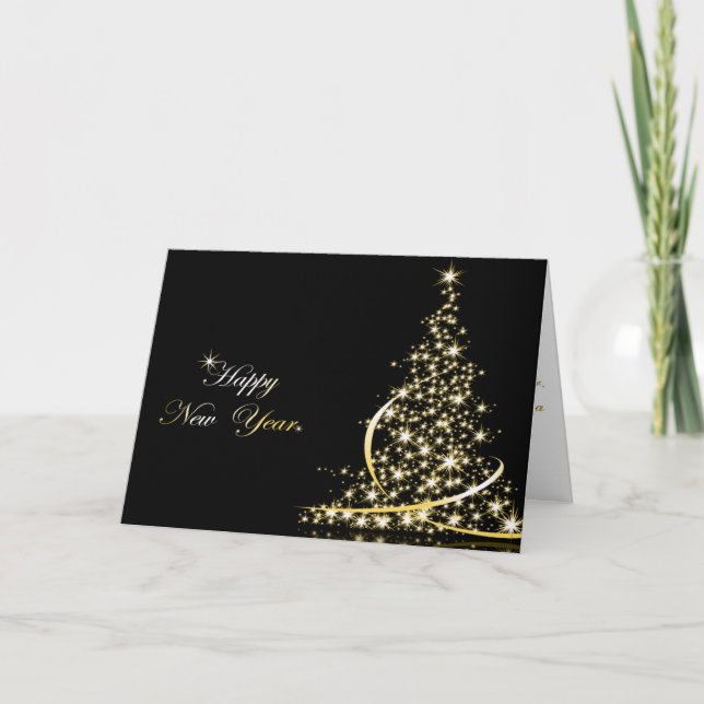 Arbre de Noël et carte de voeux d'or de nouvelle (Devant)