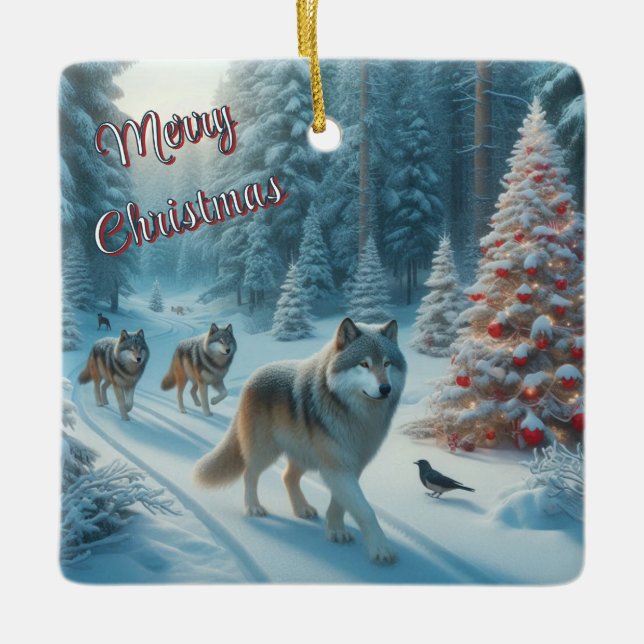 Arbre de Noël et loups en ornement de neige (Devant)