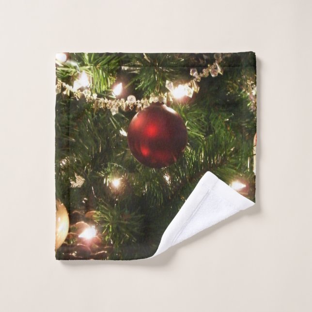 Arbre de Noël I Vacances Plutôt vert et rouge (Gant de toilette)