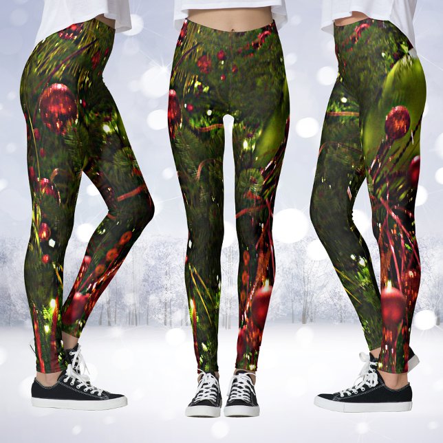 Arbre de Noël Leggings Red & Gold (Christmas Tree Red & Gold Christmas Leggings)