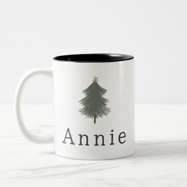 Arbre de Noël moderne Boho avec nom café Mug (Gauche)